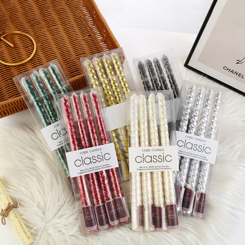 Holiday Candle Set - 4pcs Lilin Lilin Panjang Bergaya Eropa