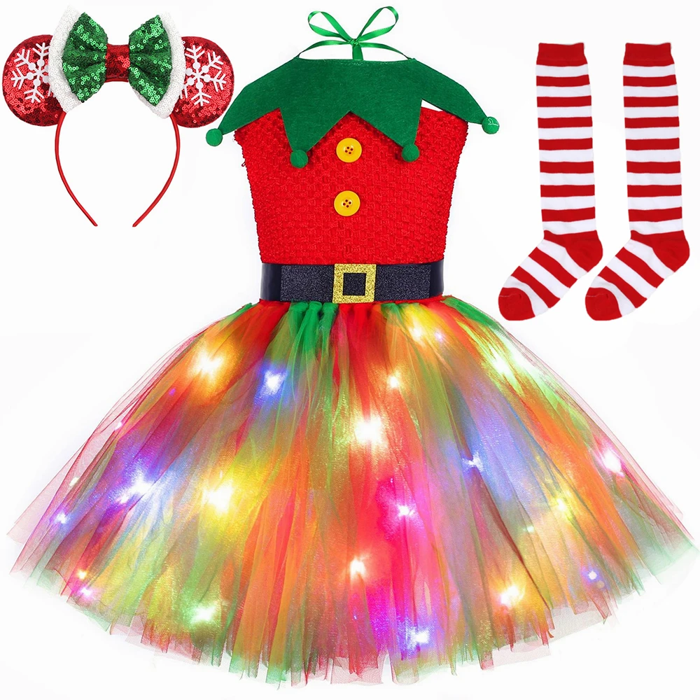 Elf Costume Christmas - Gaun Tutu Natal Merah Hijau Gaun